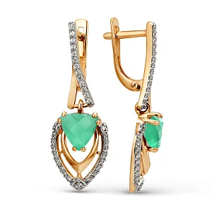 Серьги из красного золота с зелеными агатами