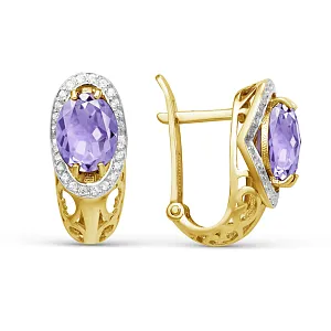 Серьги из желтого золота с аметистами