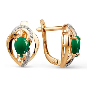 Серьги из красного золота с зелеными агатами