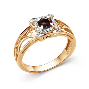 Кольцо из красного золота с гранатом