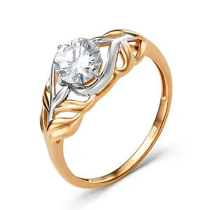 Кольцо из красного золота с фианитом