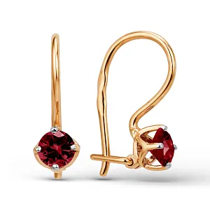 Серьги детские из красного золота с гранатами