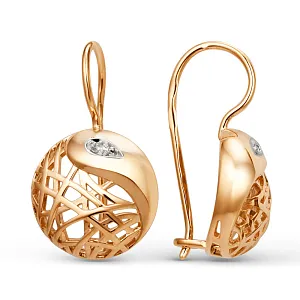 Серьги из красного золота с фианитами