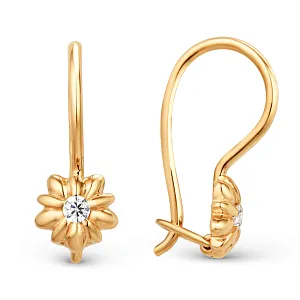 Серьги детские из красного золота с фианитами