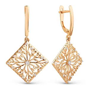 Серьги из красного золота с фианитами