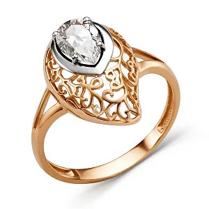 Кольцо из красного золота с фианитом