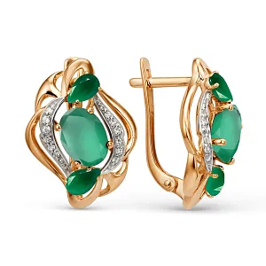 Серьги из красного золота с зелеными агатами