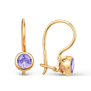 Серьги детские из красного золота с аметистами