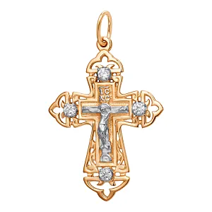 Крест из красного золота с фианитами