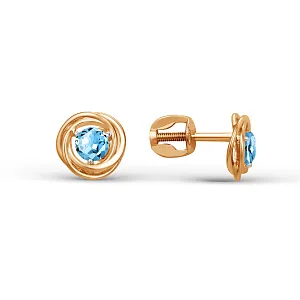 Серьги пусеты из красного золота с swiss топазами