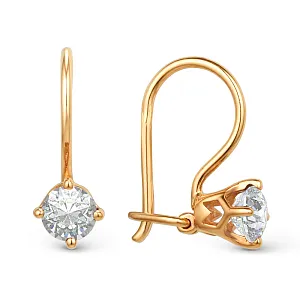 Серьги детские из красного золота с фианитами