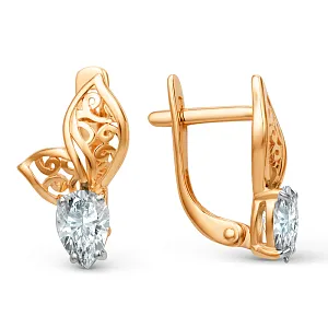 Серьги из красного золота с фианитами