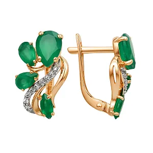Серьги из красного золота с зелеными агатами