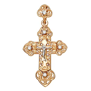 Крест из красного золота с фианитами