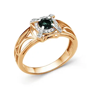 Кольцо из красного золота с бриллиантами и изумрудом