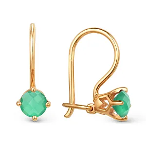 Серьги детские из красного золота с зелеными агатами
