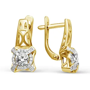 Серьги из желтого золота с фианитами