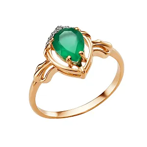 Кольцо из красного золота с зеленым агатом