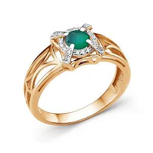 Кольцо из красного золота с зеленым агатом