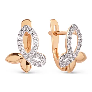 Серьги детские из красного золота с фианитами