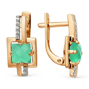 Серьги из красного золота с зелеными агатами