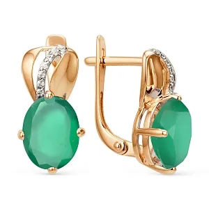 Серьги из красного золота с зелеными агатами