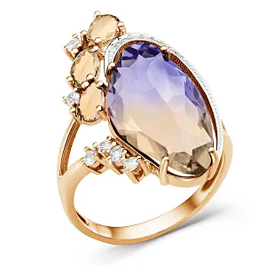Кольцо из красного золота с аметрином и цитринами