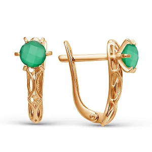 Серьги из красного золота с зелеными агатами