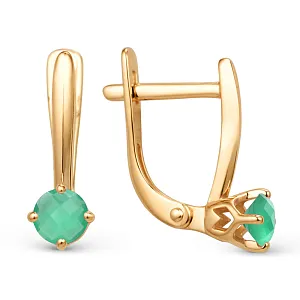 Серьги из красного золота с ониксом зеленым