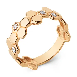 Кольцо из красного золота с фианитами