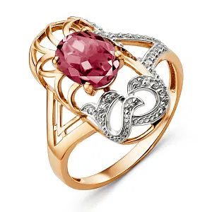 Кольцо из красного золота с гранатом