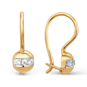 Серьги детские из красного золота с фианитами