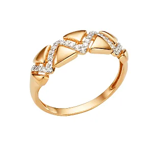 Кольцо из красного золота с фианитами