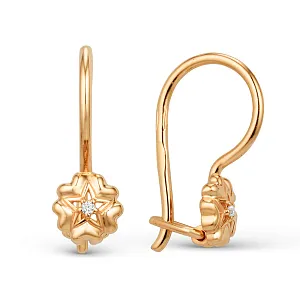 Серьги детские из красного золота с фианитами