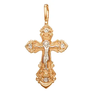 Крест из красного золота с фианитами