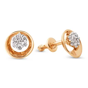 Серьги пусеты из красного золота с фианитами