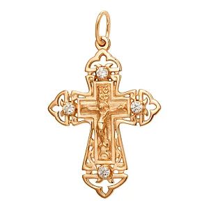 Крест из красного золота с фианитами