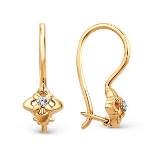 Серьги детские из красного золота с фианитами