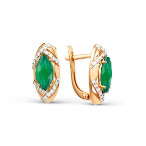 Серьги из красного золота с зелеными агатами