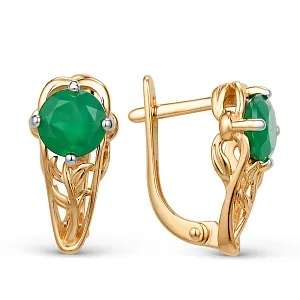 Серьги из красного золота с зелеными агатами