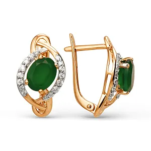 Серьги из красного золота с зелеными агатами