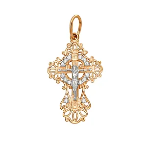 Крест из красного золота с фианитами
