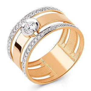 Кольцо из красного золота с фианитами