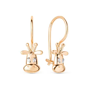 Серьги детские из красного золота с фианитами