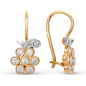 Серьги детские из красного золота с фианитами