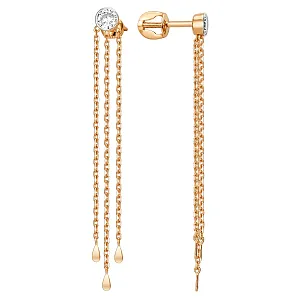 Серьги пусеты из красного золота с фианитами