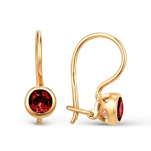 Серьги детские из красного золота с гранатами