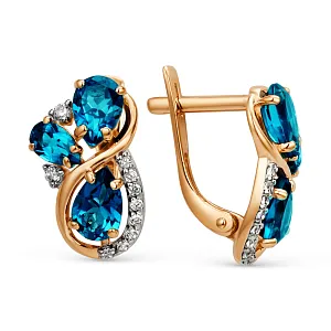 Серьги из красного золота с лондон топазами