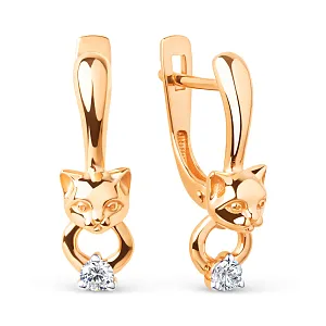 Серьги из красного золота с фианитами