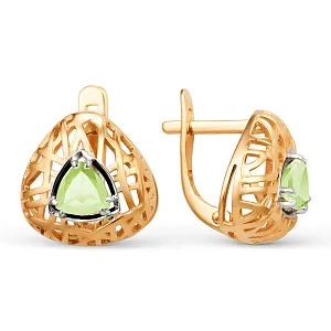 Серьги из красного золота с хризолитами